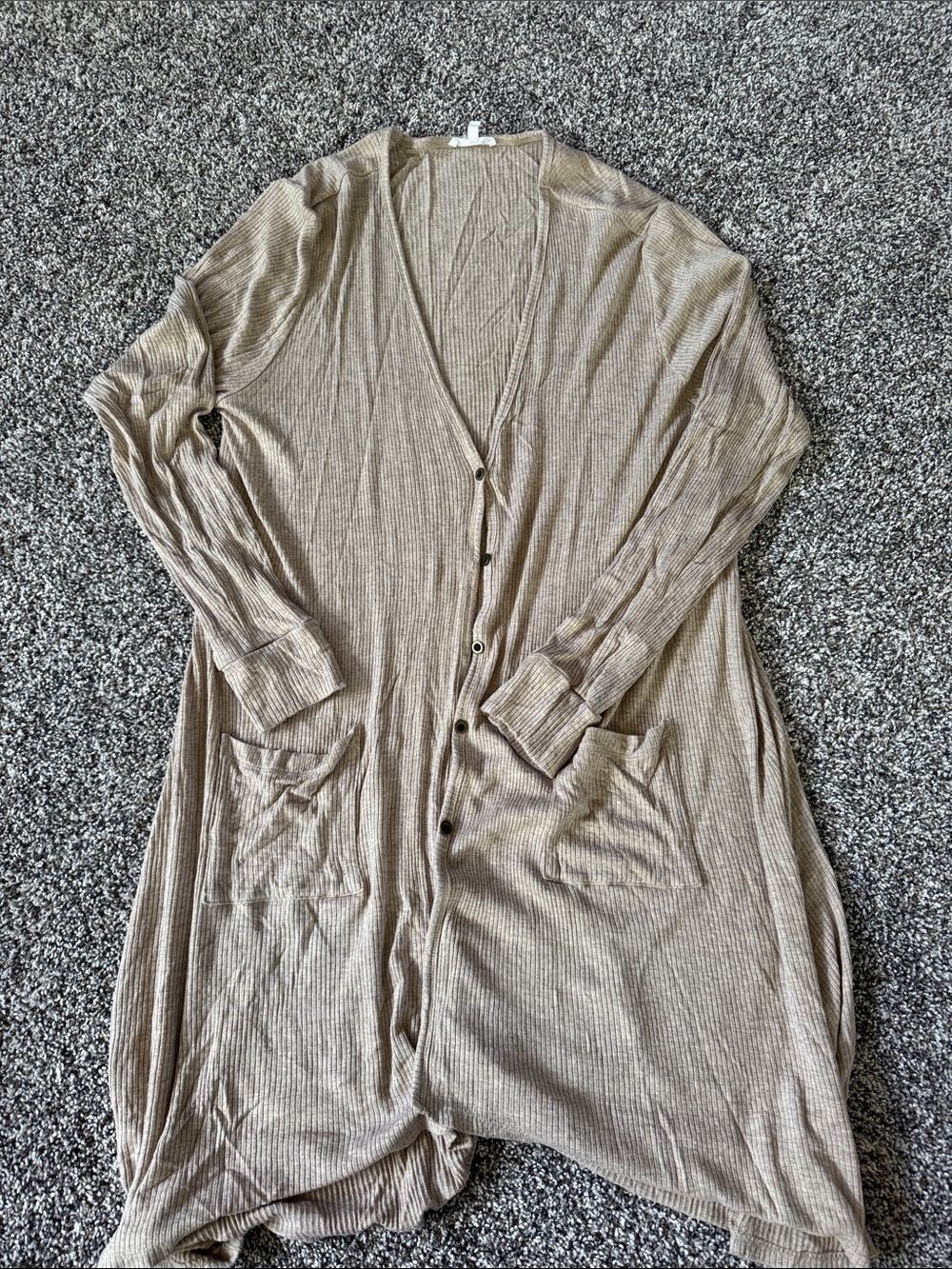 Maurices Light Taupe Longline Ribbed Button-Up Cardigan
